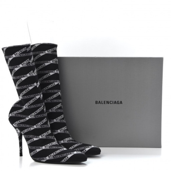 BALENCIAGA Black Monogram Pointy Toe Sock Bootie 9.5 NWT